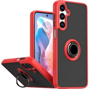 Samsung Galaxy S25 Fe Uyumlu Kılıf Yüzüklü Standlı Extra Darbe Koruma Sert Silikon Kapak - Kırmızı