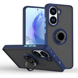 Redmi Turbo 4 Uyumlu Kılıf Yüzüklü Standlı Extra Darbe Koruma Sert Silikon Kapak - Lacivert