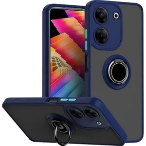 Tecno Camon 20 Uyumlu Kılıf Yüzüklü Standlı Extra Darbe Koruma Sert Silikon Kapak - Lacivert