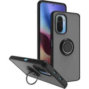 Redmi K40 Uyumlu Kılıf Yüzüklü Standlı Extra Darbe Koruma Sert Silikon Kapak - Siyah