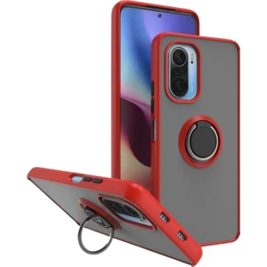 Redmi K40 Pro Uyumlu Kılıf Yüzüklü Standlı Extra Darbe Koruma Sert Silikon Kapak - Kırmızı