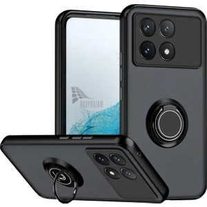 Poco F6 Pro Uyumlu Kılıf Yüzüklü Standlı Extra Darbe Koruma Sert Silikon Kapak - Siyah