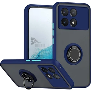 Poco F6 Pro Uyumlu Kılıf Yüzüklü Standlı Extra Darbe Koruma Sert Silikon Kapak - Lacivert