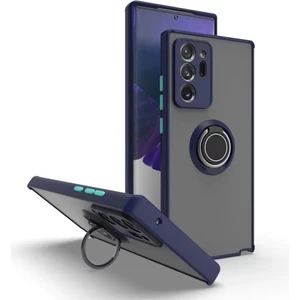 Samsung Galaxy Note 20 Ultra Uyumlu Kılıf Yüzüklü Standlı Extra Darbe Koruma Sert Silikon Kapak - Lacivert