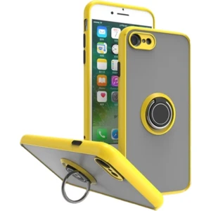 Apple iPhone 8 Uyumlu Kılıf Yüzüklü Standlı Extra Darbe Koruma Sert Silikon Kapak - Sarı