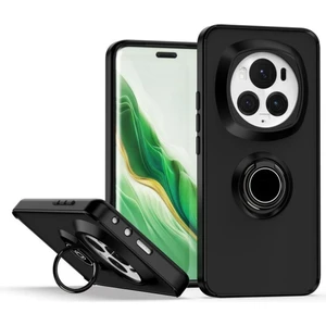 Honor Magic 6 Pro Uyumlu Kılıf Yüzüklü Standlı Extra Darbe Koruma Sert Silikon Kapak - Siyah