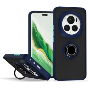 Honor Magic 6 Pro Uyumlu Kılıf Yüzüklü Standlı Extra Darbe Koruma Sert Silikon Kapak - Lacivert