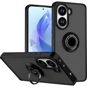 Redmi Turbo 4 Uyumlu Kılıf Yüzüklü Standlı Extra Darbe Koruma Sert Silikon Kapak - Siyah