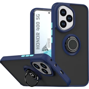 Honor 400 Uyumlu Kılıf Yüzüklü Standlı Extra Darbe Koruma Sert Silikon Kapak - Lacivert