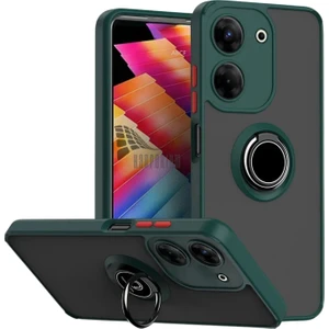 Tecno Camon 20 Uyumlu Kılıf Yüzüklü Standlı Extra Darbe Koruma Sert Silikon Kapak - Yeşil