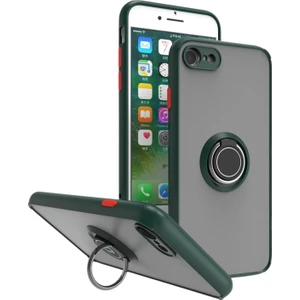 Apple iPhone 8 Uyumlu Kılıf Yüzüklü Standlı Extra Darbe Koruma Sert Silikon Kapak - Yeşil