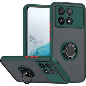 Poco F6 Pro Uyumlu Kılıf Yüzüklü Standlı Extra Darbe Koruma Sert Silikon Kapak - Yeşil