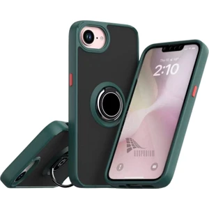 Apple iPhone 16E Uyumlu Kılıf Yüzüklü Standlı Extra Darbe Koruma Sert Silikon Kapak - Yeşil