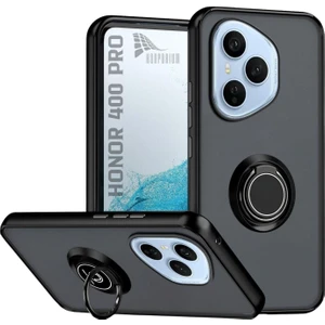 Honor 400 Pro Uyumlu Kılıf Yüzüklü Standlı Extra Darbe Koruma Sert Silikon Kapak - Siyah