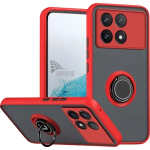 Poco X6 Pro Uyumlu Kılıf Yüzüklü Standlı Extra Darbe Koruma Sert Silikon Kapak - Kırmızı