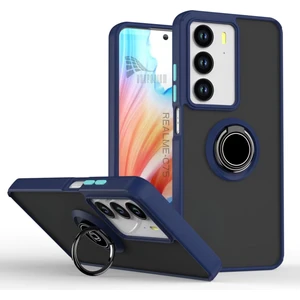 Realme C75 Uyumlu Kılıf Yüzüklü Standlı Extra Darbe Koruma Sert Silikon Kapak - Lacivert