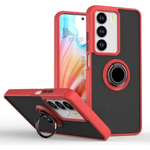 Realme C75 Uyumlu Kılıf Yüzüklü Standlı Extra Darbe Koruma Sert Silikon Kapak - Kırmızı