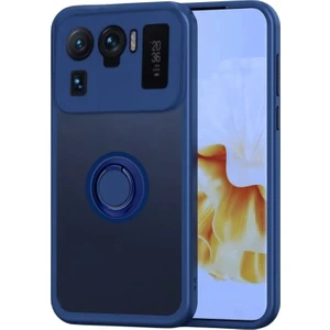 Xiaomi Mi 11 Ultra Uyumlu Kılıf Yüzüklü Standlı Extra Darbe Koruma Sert Silikon Kapak - Lacivert