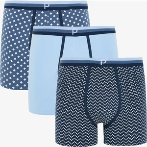 Açık Mavi Erkek Geometrik Desenli 3'lü Boxer