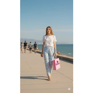 Papatya Kalp Desenli Açık Mavi Milan Kumaş Pijama Alt -BK1000022