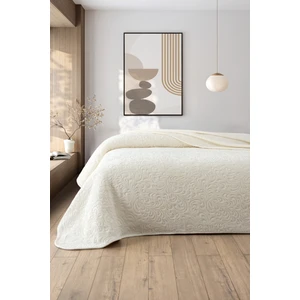 Jakarlı Kadife Dokulu Çift Kişilik Kalın Battaniye – Yumuşak, Sıcak ve Şık Yatak Örtüsü - Krem