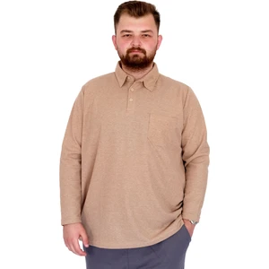 Mode Xl Büyük Beden Erkek Sweatshirtpolo Yaka Uzun Kol Waffle 23449 Bej