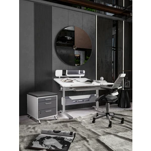 Creo Mobili Montessori Uyumlu Eğim Verilebilir Çalışma Masası + Sandalye + Keson - Beyaz/Gri - Vega Delüx