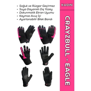/ Crayzbull Eagle Pembe Su ve Rüzgar Geçirmez Kışlık Kadın Motosiklet Eldiveni XS