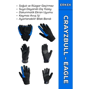 / Crayzbull Eagle Mavi Su ve Rüzgar Geçirmez Kışlık Erkek Motosiklet Eldiveni 2XL