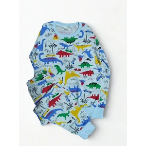 Erkekçocuk Uzunkollu Mavi Dinazor Desenli Pijama Takımı
