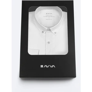 Avva Erkek Beyaz Düğmeli Yaka Hediye Kutulu %100 Pamuk Basic Regular Fit Gömlek B002034