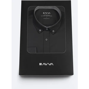 Avva Erkek Siyah Düğmeli Yaka Hediye Kutulu %100 Pamuk Basic Regular Fit Gömlek B002034