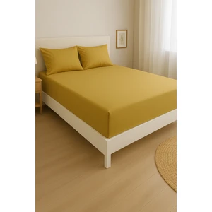 Leruum London Tek Kişilik Sarı / Hardal Çarşaf Takımı %100 Pamuklu Lastikli Çarşaf + 1 Adet Yastık Kılıfı (50X70)