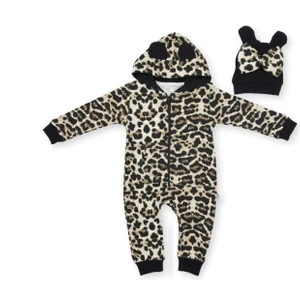 Fittili Leopar Desenli Şapkalı Tulum - Siyah - 9 - 12 Ay Siyah