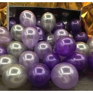 30 Adet Mor, Pembe, Gümüş Parlak Balon