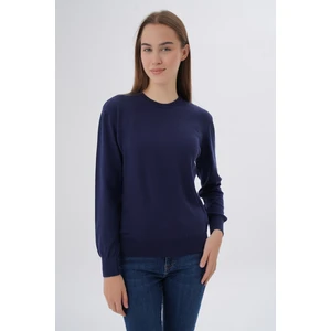 Trist Star Kadın Lacivert %100 Organik Pamuk Bisiklet Yaka Triko Kazak Bluz TRIST-6101