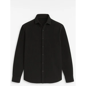 Fitilli Erkek Kadife Gömlek - Siyah