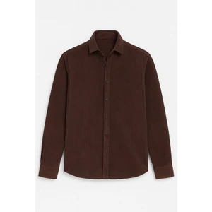 Fitilli Erkek Kadife Gömlek - Kahve