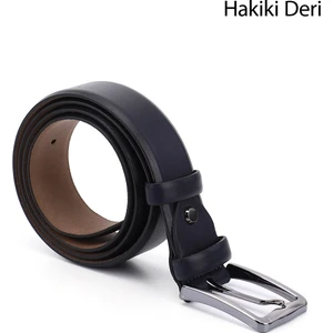 Erkek Antik Lacivert Hakiki Deri 3,5 Cm Klasik Kemer