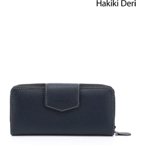 Kadın Lacivert Yatay Hakiki Deri Cüzdan