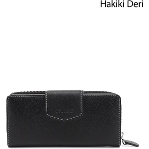 Kadın Siyah Deri Yatay Hakiki Deri Cüzdan