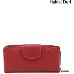 Kadın Kırmızı - Lacivert Yatay Hakiki Deri Cüzdan