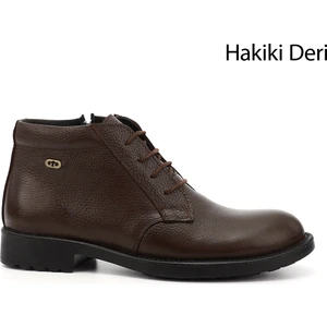 Erkek Kahve Floter Fermuarlı Hakiki Deri Klasik Bot