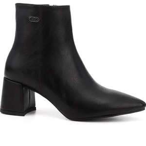 Kadın Siyah Fermuarlı Sivri Burun Kalın Topuklu Bot