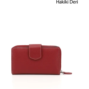Kadın Kırmızı - Lacivert Yatay Hakiki Deri Cüzdan