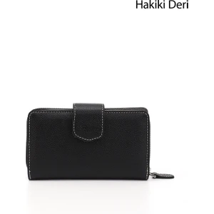 Kadın Siyah Deri Yatay Hakiki Deri Cüzdan