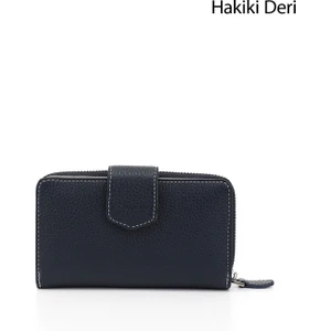 Kadın Lacivert Yatay Hakiki Deri Cüzdan