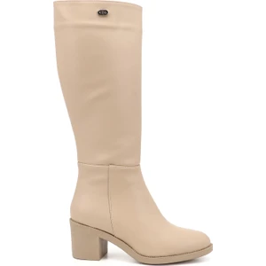 Kadın Nude  Fermuarlı Kalın Topuklu Çizme