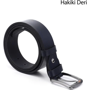Erkek Antik Lacivert Hakiki Deri 4 Cm Kot Kemeri