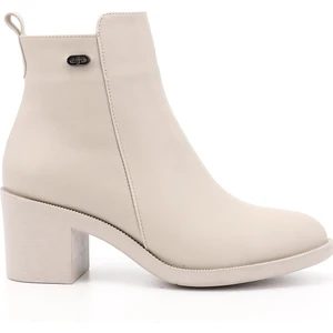 Kadın Bej Fermuarlı Kalın Topuklu Bot